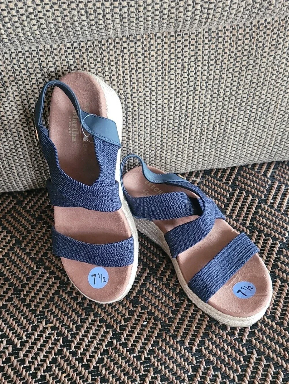 Skechers Cali x Martha Stewart Arch Fit Beverlee Wedge Sandals Navy Blue Sz 7.5